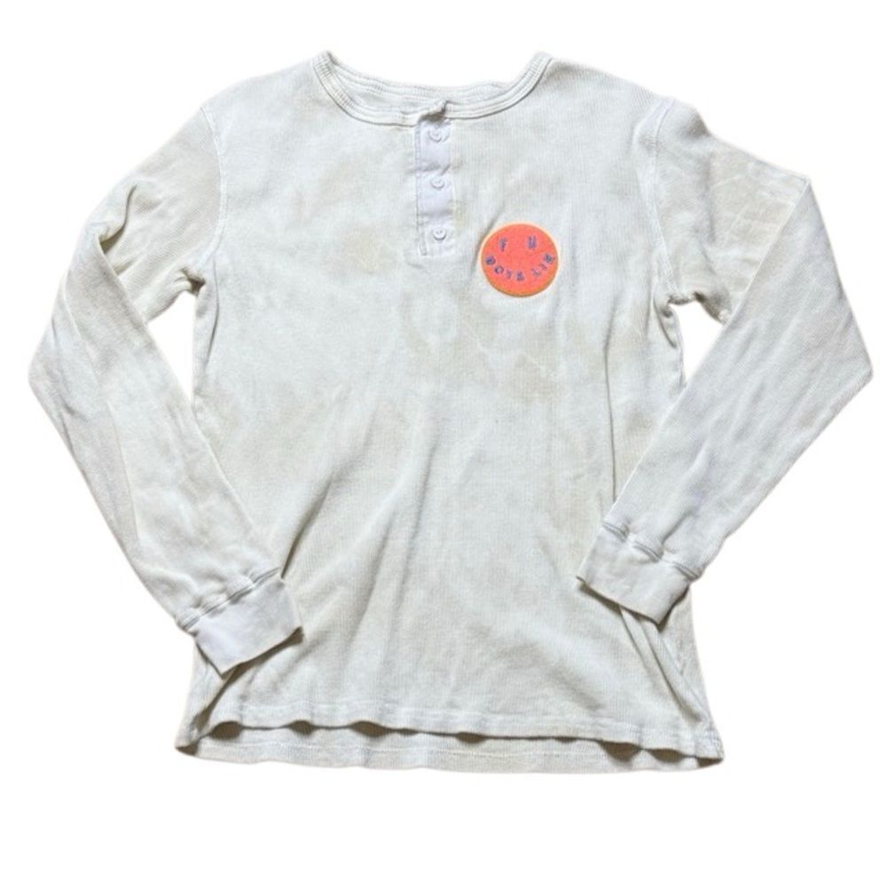 FU Boys Lie Waffle Knit Long sleeve Henley white and tan tie dye one size